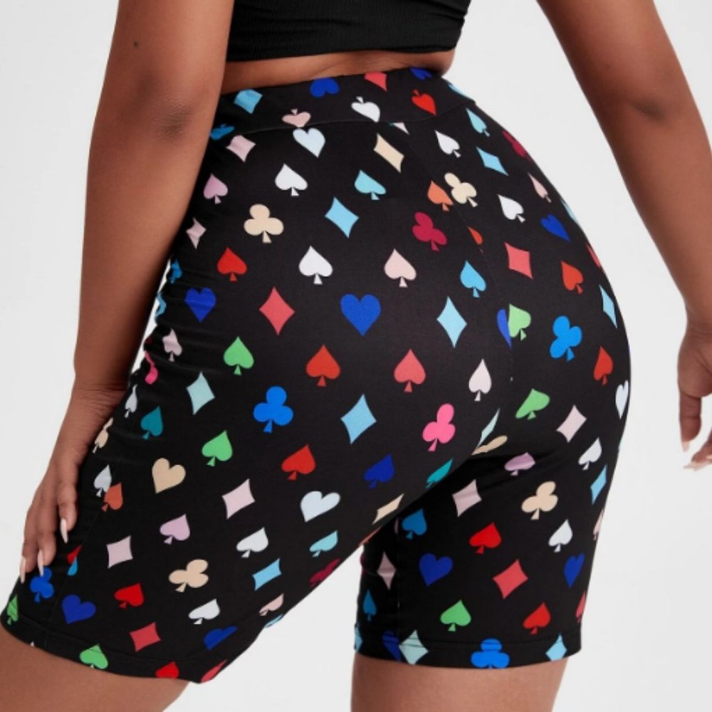 Heart Diamond Club Spades Black Colorful Vegas Biker Shorts Size 1X XS Large 2x